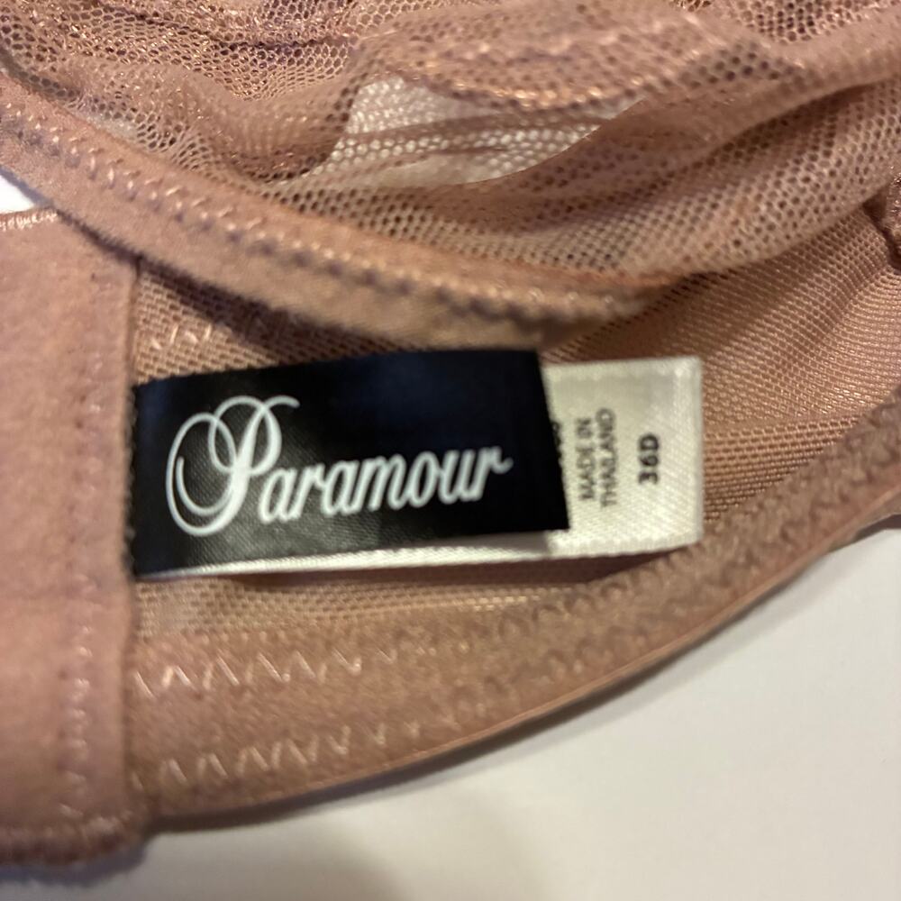 Paramour Rose Tan Lotus Embroidered Lace Bra Unlined Size 36D Sheer Sculpting - Picture 4 of 6